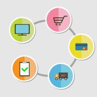 Five step round icon timeline infographic Online shopping concept Flat