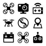 Quadcopter and Drone Icons Set on white background Vector