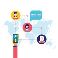 Hand holding mobile phone with icons Social network communication concept N3