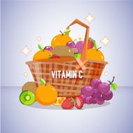 wood basket of vitamin c fruit healthy concept - vector