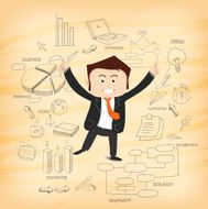 Young happy businessman with various infographic elements N3