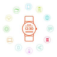 Smart Watch Technology Electronic Device Apps Icons Set Thin Line N2