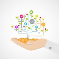 hand Growth tree idea connected circles integrated flat icons
