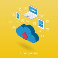 Isometric cloud computing concept illustration for web