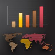 world map with colored graph by continent