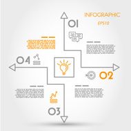 linear infographic square with arrows and bulb