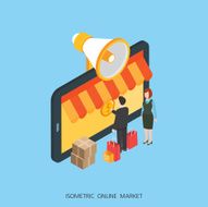 Flat 3d isometric vector illustration online market concept design