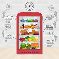 Fridge with food The set of products vitamins Vector illustration