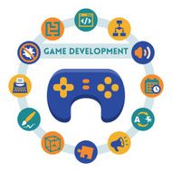 Game development related vector infographic flat style