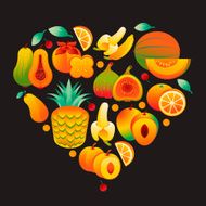 Heart made of orange and yellow fruits