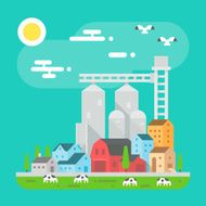 Colorful farm landscape scene in flat design N2