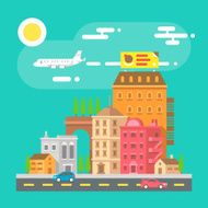 Colorful cityscape scene in flat design N3