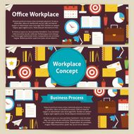 Office Workplace Concept Vector Template Banners Set in Modern F