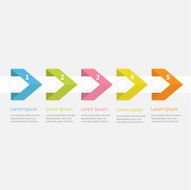 Infographic five step ribbon arrow circle text Template Timeline Flat