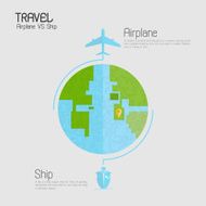 Around the world travelling by plane vs ship infographics