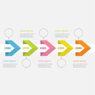 Infographic five step Timeline ribbon arrow dashed circle text Flat