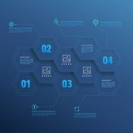 Line infographic hexagons with number options on blue background