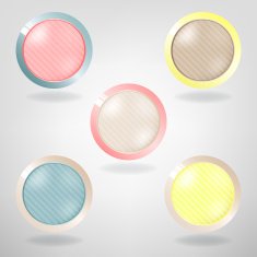 Set of five light colorful buttons on grey background