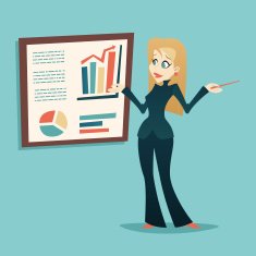 Presentation Infographics Retro Vintage Businesswoman Cartoon Character Icon Stylish Background