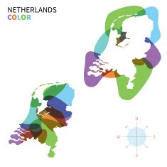 Abstract vector color map of Netherlands with transparent paint effect