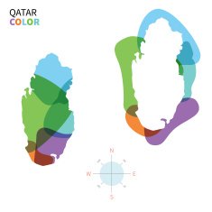 Abstract vector color map of Qatar with transparent paint effect