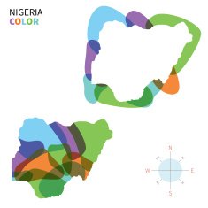 Abstract vector color map of Nigeria with transparent paint effect