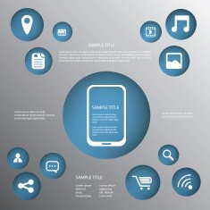 Smartphone or tablet infographics vector illustration with applications buttons