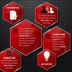 Glossy red frames on metal background - infographics template