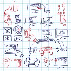 Doodle scheme seo communication with icons Notepaper N2