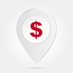 Map Marker Red Dollar Sign Silhouette on Round Icon Button