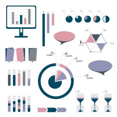 Flat infographic set of charts bubbles diagrams N2
