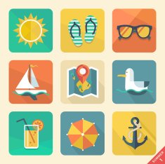 Summer icons Flat design trend Retro color