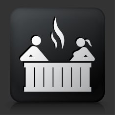 Black Square Button with Couple in Jacuzzi