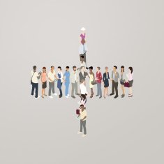 People forming plus sign