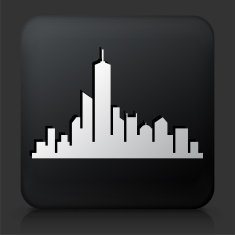 Black Square Button with Cityscape Icon N13