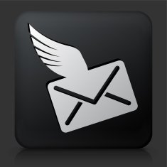 Black Square Button with Letter & Wings Icon N2