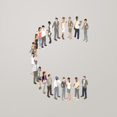 People forming the letter C