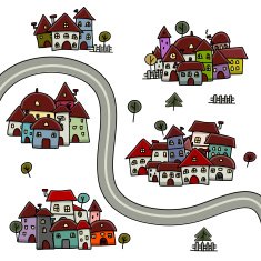 Road and houses cityscape cartoon for your design N3