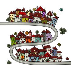 Road and houses cityscape cartoon for your design N4