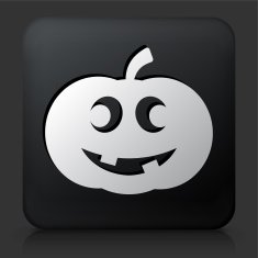 Black Square Button with Carved Halloween Pumpkin