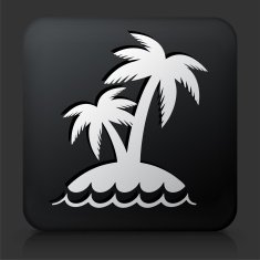 Black Square Button with Palm Tree Island