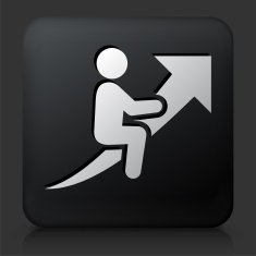 Black Square Button with Businessman Progress Arrow