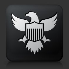 Black Square Button with American Eagle and Shield Icon