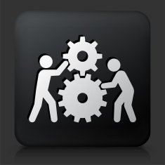 Black Square Button with Gear Building Icon