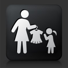 Black Square Button with Mother & Daughter Shopping