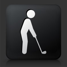 Black Square Button with Golf Player