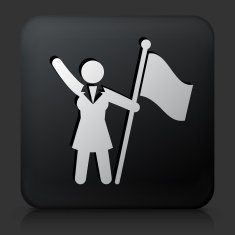 Black Square Button with Flag Stickfigure Icon N2