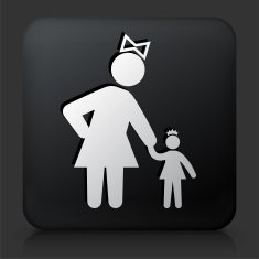 Black Square Button with Woman & Girl