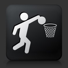 Black Square Button with Basketball Icon N3
