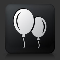 Black Square Button with Balloons Icon
